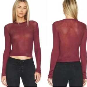 Free People  NEW. burgundy / wine fall  open weave H20 Crewneck Pullover Sweater